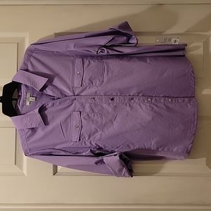 PL button down 3/4 sleeve camp shirt in rich lavender